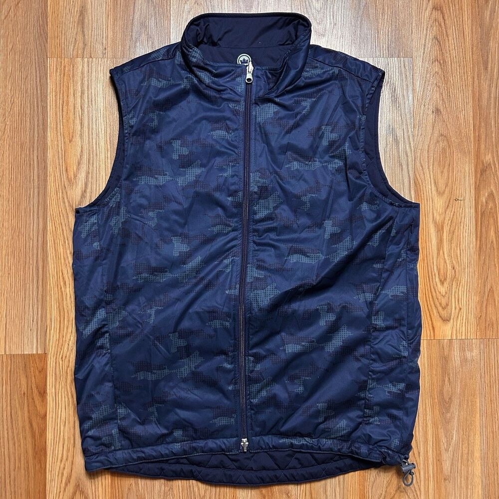 Peter Millar All Day Reversible Blue Camo Quilted Full Zip Golf Vest Mens Medium